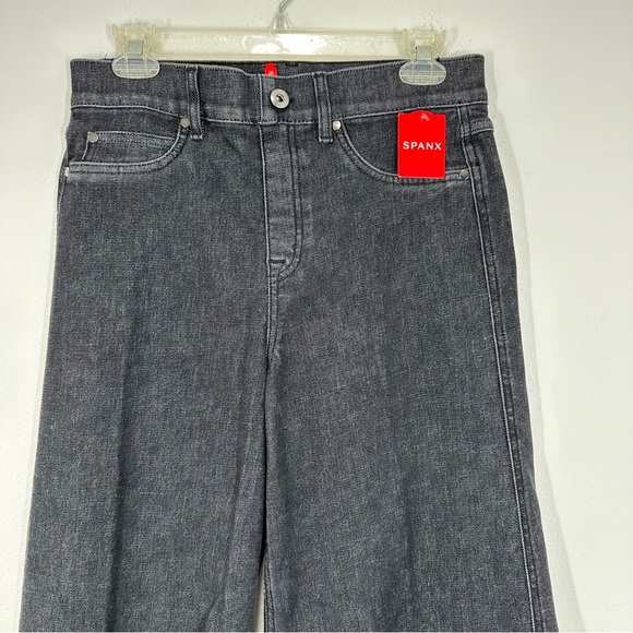 Spanx Women's Size Medium Dark Charcoal Wide Leg Pull On Denim Jeans Slimming - Picture 2 of 11